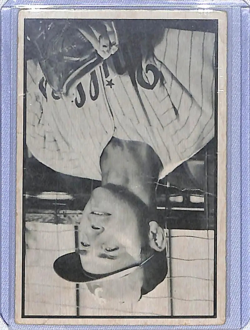 Black and white photo upside down featuring Johnny Wyrostek from Philadelphia Phillies baseball card