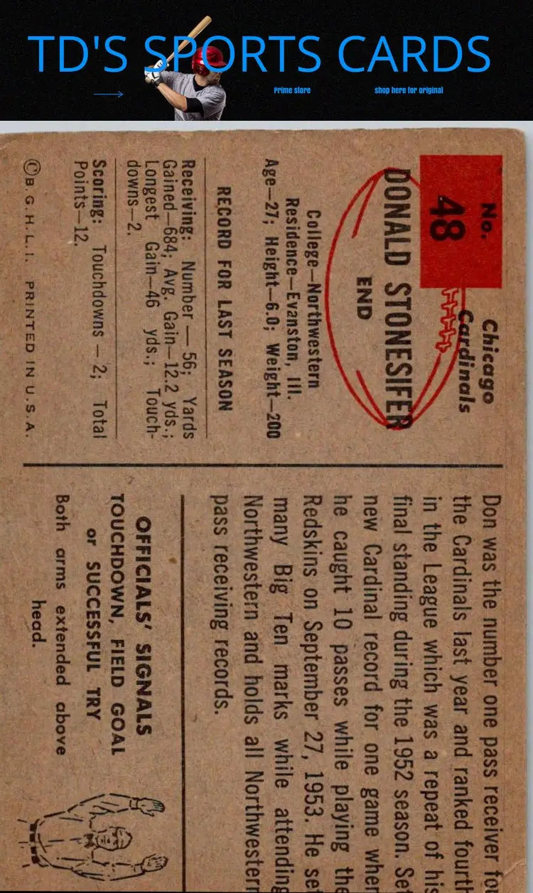 Vintage 1954 Bowman #48 Don Stonesifer baseball card collectible trading card
