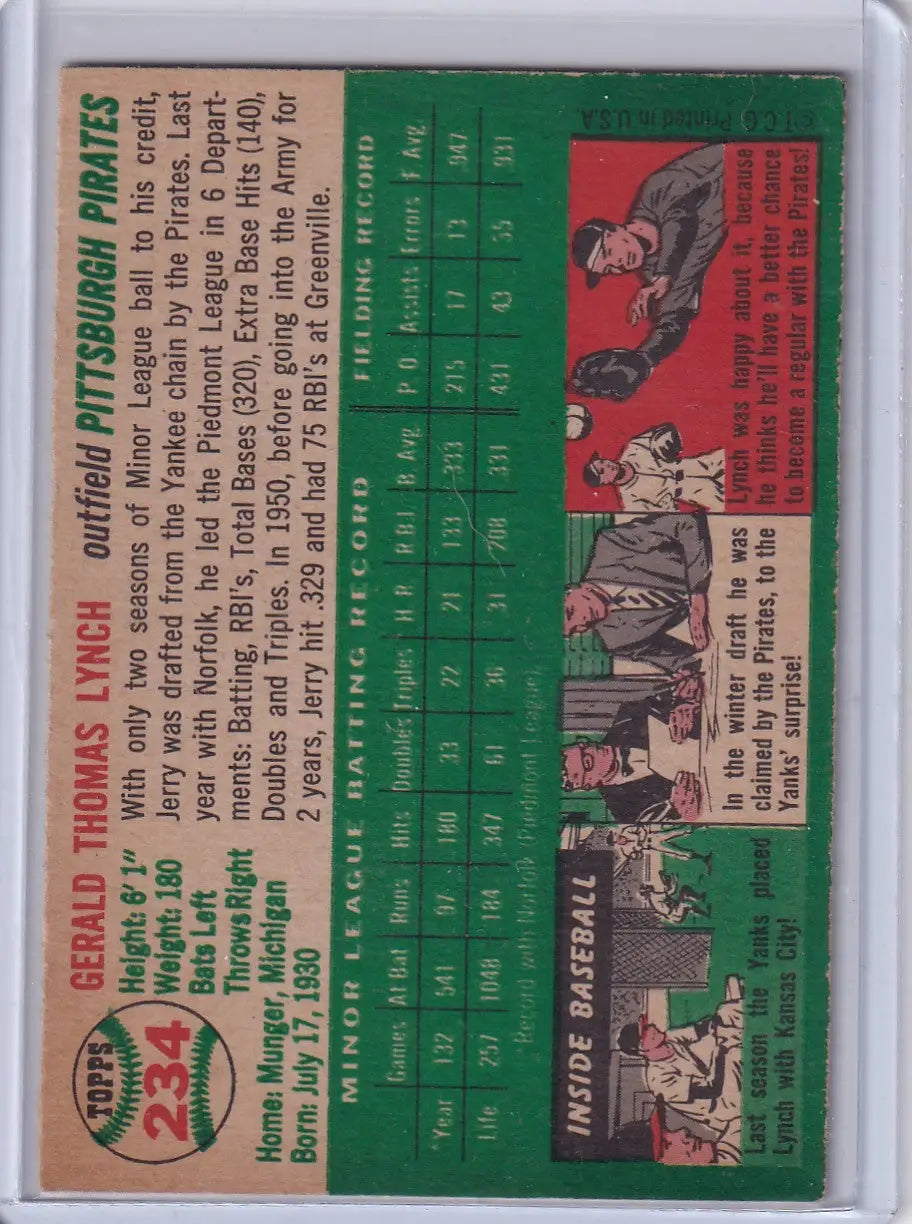 Vintage 1954 Topps #234 Jerry Lynch Pittsburgh Pirates RC baseball card for collectors