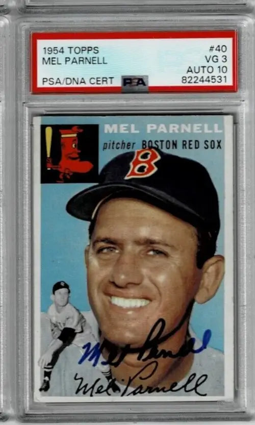 Graded Mel Parnell trading card autographed PSA DNA Boston Red Sox collectible