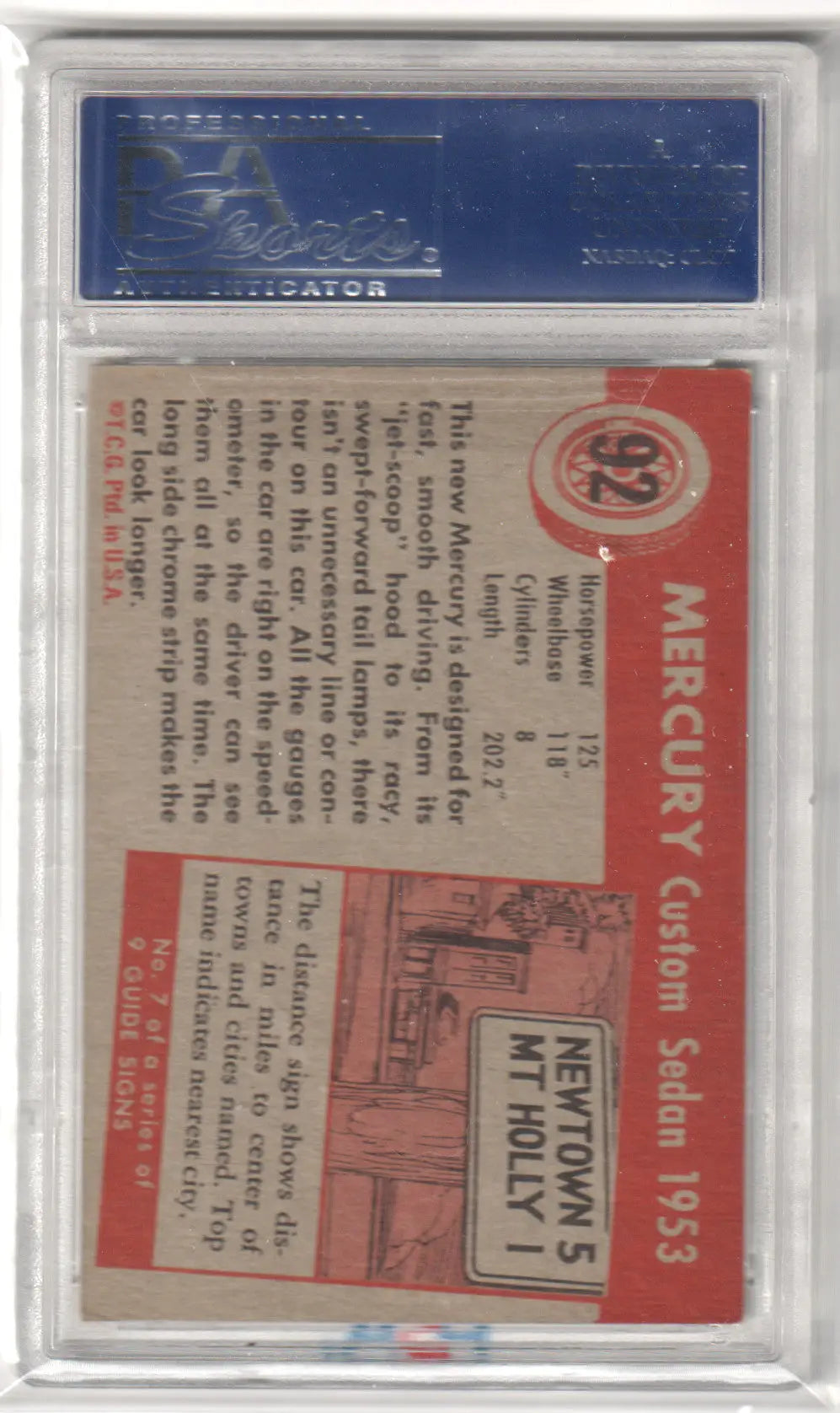 Graded Mercury Custom Sedan 1953 trading card from 1954 World On Wheels Mercury series