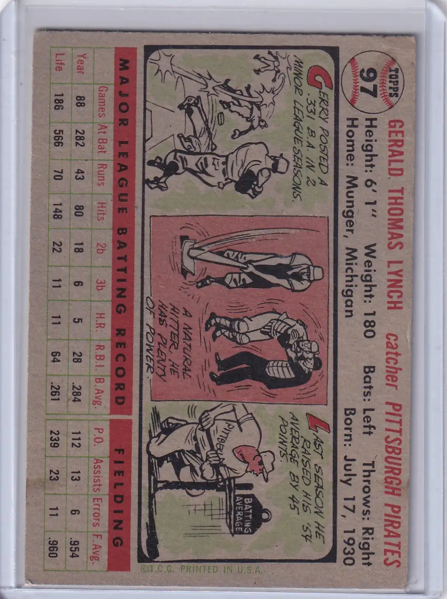 Vintage baseball card of Jerry Lynch - Pittsburgh Pirates from 1956 Topps set