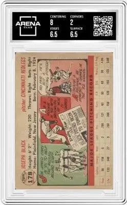 Vintage graded 1956 Topps Joe Black baseball card displayed in Joe Black collection