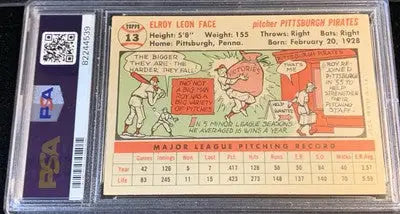 Graded 1956 Topps Roy Face Pittsburgh Pirates baseball card with autograph and PSA 4 DNA 10