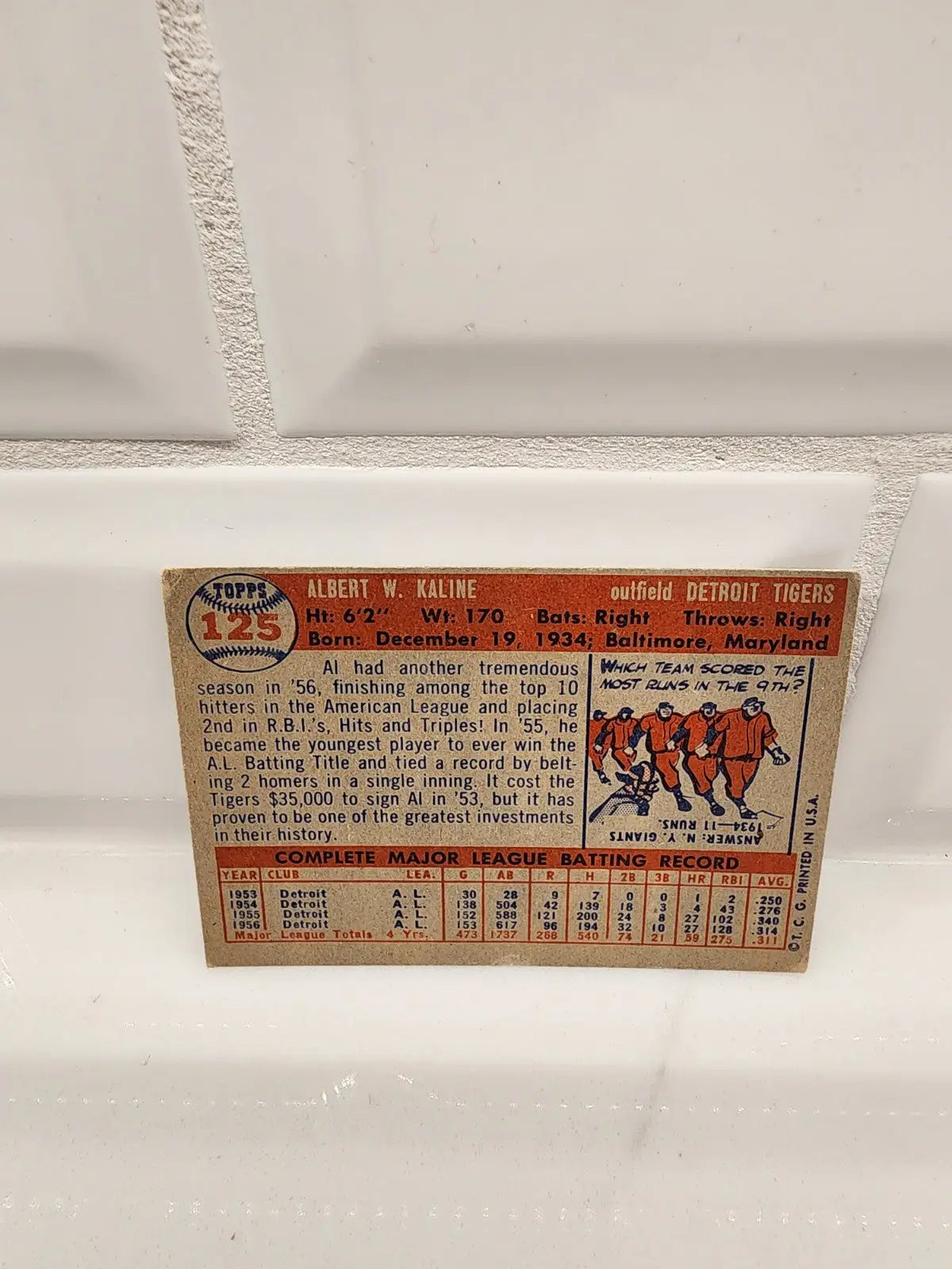 Vintage trading card featuring Al Kaline from 1957 Topps #125 in EX-NM condition