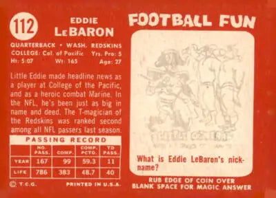 Vintage 1958 Topps Eddie LeBaron trading card in EX-MT condition