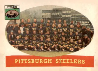 Vintage Pittsburgh Steelers team photo on 1958 Topps trading card, sports trading card