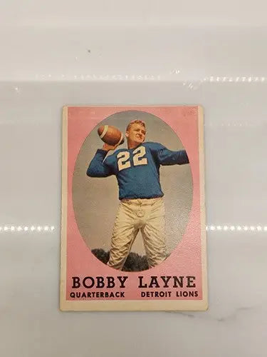 Vintage Bobby Layne football card from 1958 Topps sports trading collection