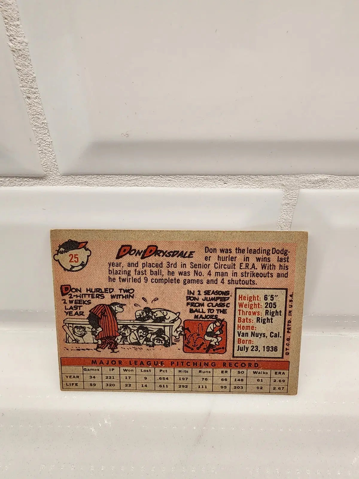 Vintage trading card featuring Don Drysdale from the 1958 Topps series