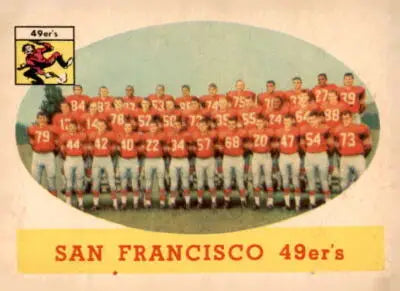Vintage San Francisco 49ers team photo trading card from 1958 Topps #41