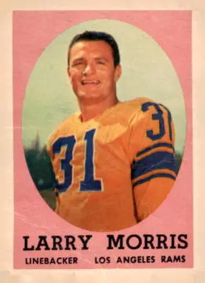 Larry Morris football trading card from 1958 Topps series featuring Los Angeles Rams