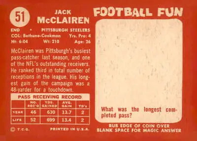 Vintage 1958 Topps #51 Jack McClairen rookie trading card in EX-MT condition