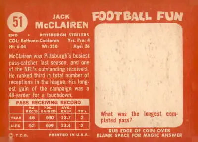 Vintage trading card featuring Jack McClairen from 1958 Topps #51 EX-NM