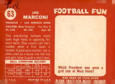 Vintage 1958 Topps Joe Marconi football trading card for sports trading card collection