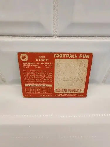 Vintage Bart Starr football card from 1958 Topps featuring the Green Bay Packers legend