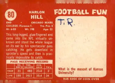 Harlon Hill football card from 1958 Topps #80, a rare sports trading card collectible