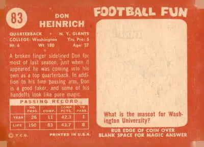 Vintage 1958 Topps #83 Don Heinrich EX-MT sports trading card collectible