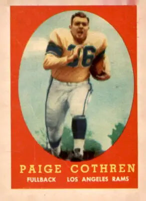 Vintage sports trading card featuring Paige Cothren from 1958 Topps #92