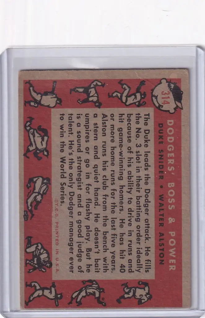 Vintage Topps Baseball trading card featuring Dodgers Boss Power Snider Alston with cartoon dogs