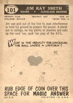 Vintage football card featuring Jim Ray Smith from the 1959 Topps series