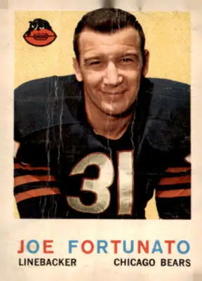 Vintage Joe Fortunato football card from 1959 Topps #106 featuring Joe Fortunato football memorabilia