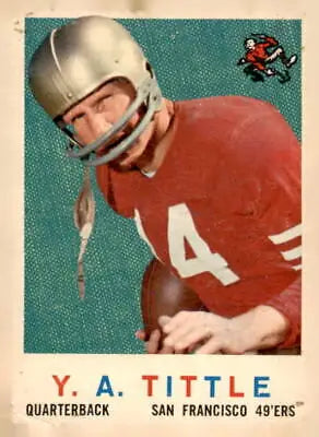 Vintage 1959 Topps Y.A. Tittle football card featuring San Francisco 49ers star player