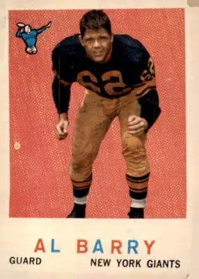Vintage Al Barry football card from 1959 Topps #138 featuring New York Giants player