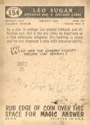 Vintage Leo Sugar football card 1959 Topps Chicago Cardinals Leo Sugar EX-NM