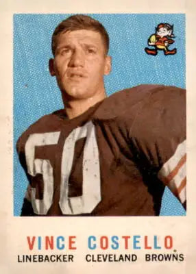 Vintage football card of Vince Costello from 1959 Topps #158 featuring Costello football card
