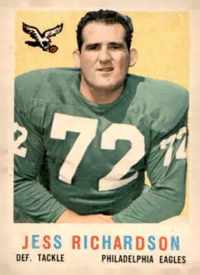 Football card of Jess Richardson from the 1959 Topps Philadelphia Eagles collection