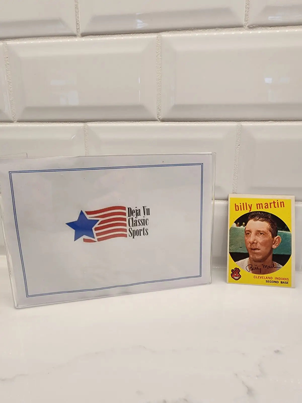 Billy Martin baseball sports trading card in a holder from 1959 Topps #295