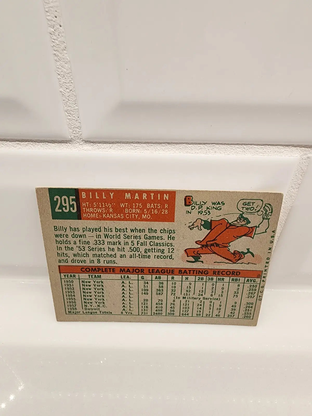 Vintage Billy Martin baseball card from 1959 Topps series featuring sports trading cards