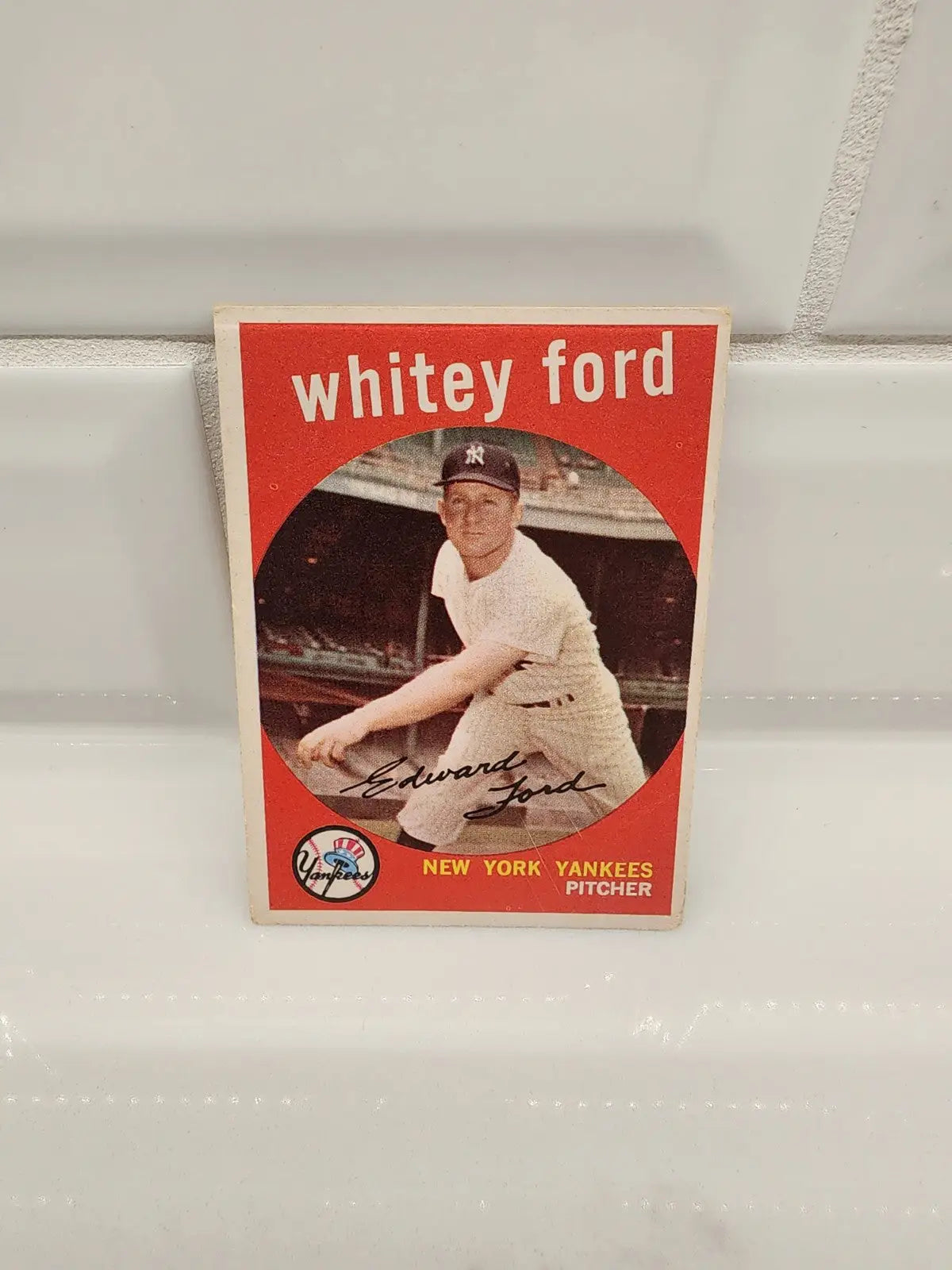 Vintage Whitey Ford baseball card from 1959 Topps series in excellent condition