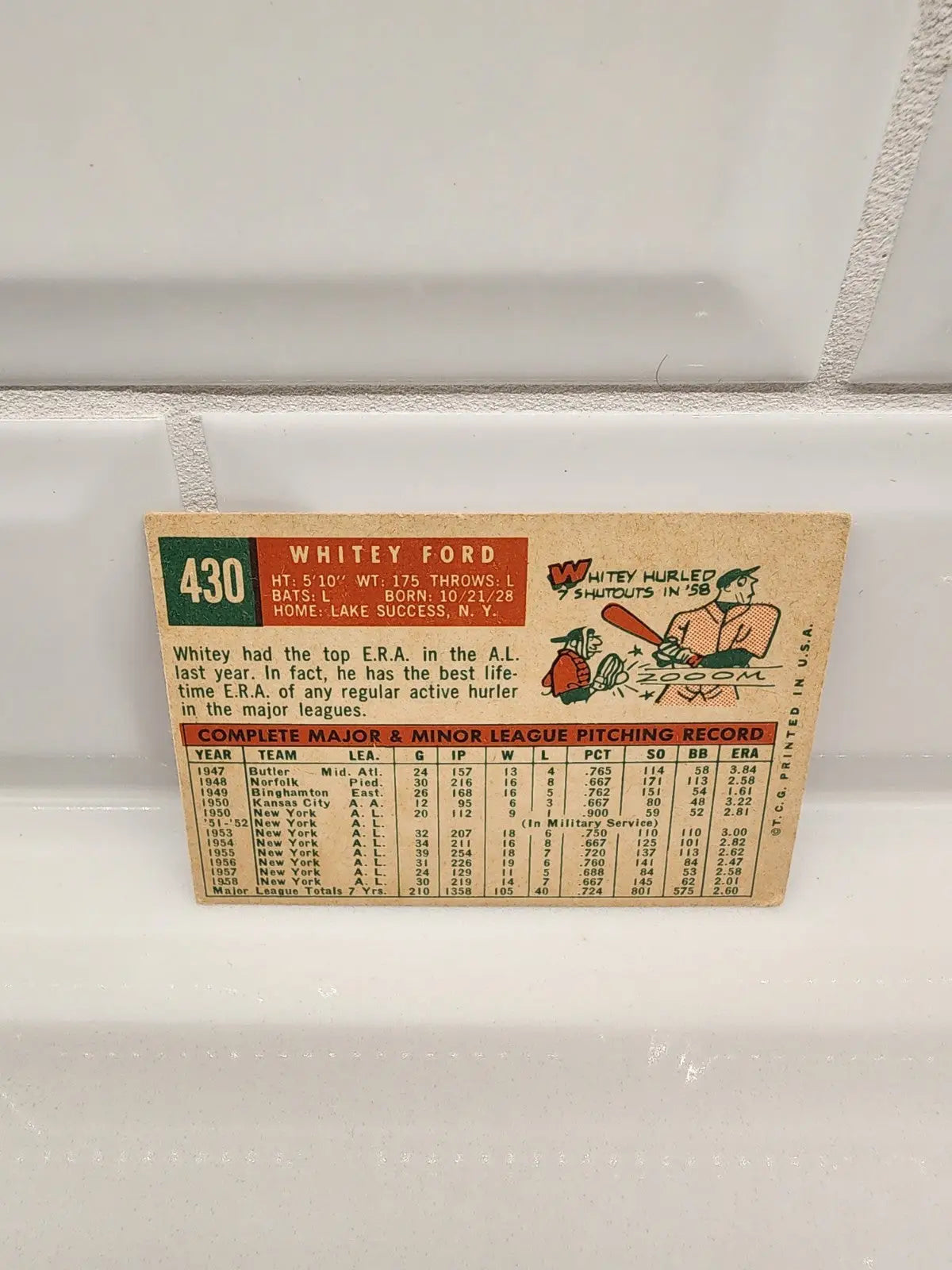 Vintage 1959 Topps Whitey Ford baseball card featuring Whitey Ford baseball collectible