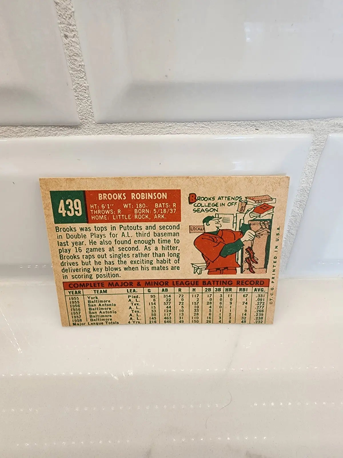 Vintage Brooks Robinson trading card from 1959 Topps #439 in EX-NM condition