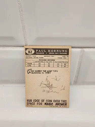 Paul Hornung football trading card from 1959 Topps series showcasing sports trading card content