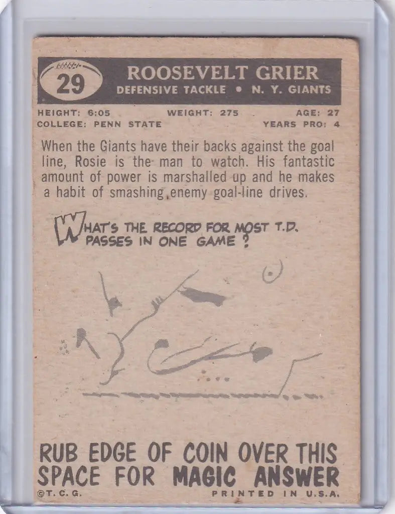 Vintage Topps Football card of Roosevelt Grier from the New York Giants