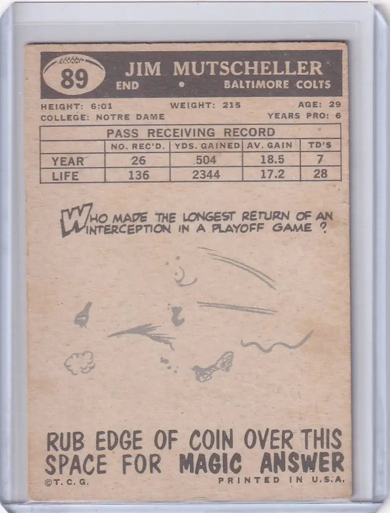 Vintage 1959 Topps Football card of Jim Mutscheller from the Baltimore Colts