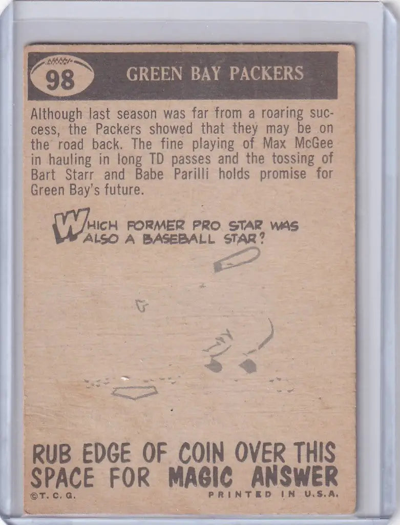 Vintage Topps Football trading card showcasing Green Bay Packers and Packers Pennant