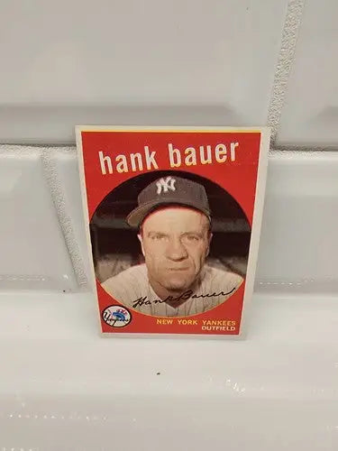 Hank Bauer baseball card from 1959 Topps White Back series in EX-NM condition