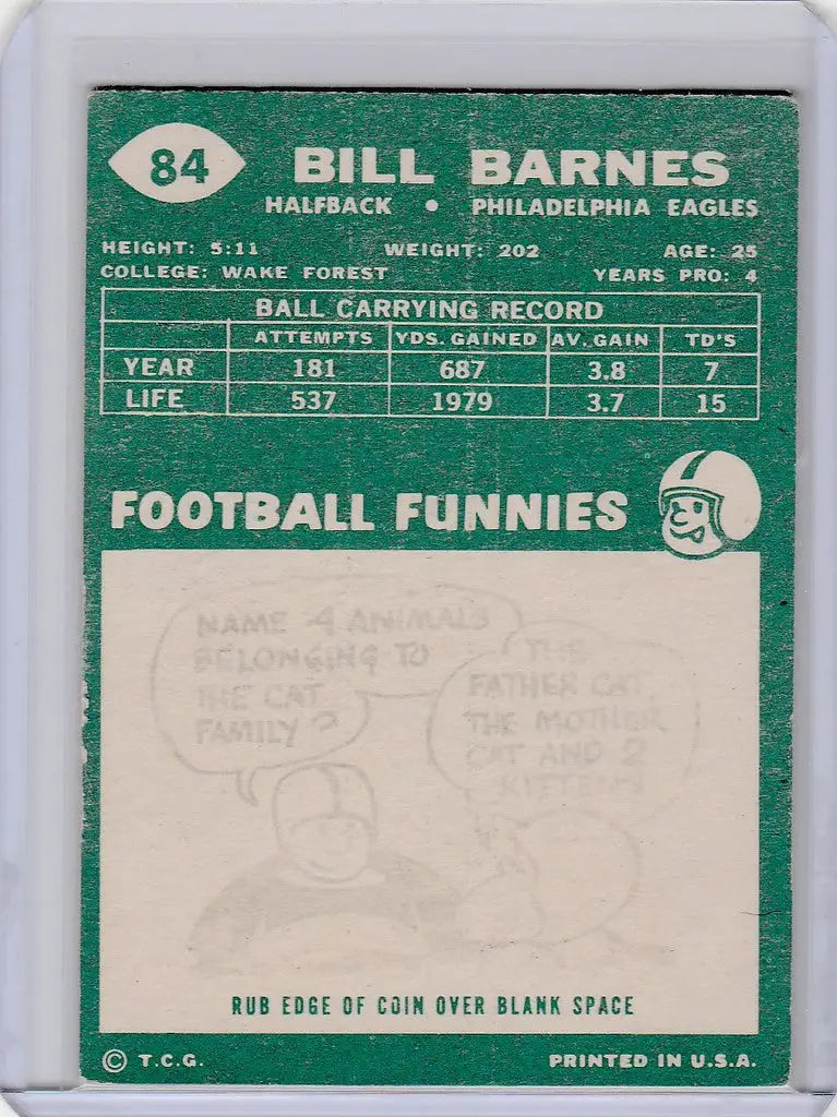 Vintage Bill Barnes Philadelphia Eagles trading card 1960 Topps EXMT condition