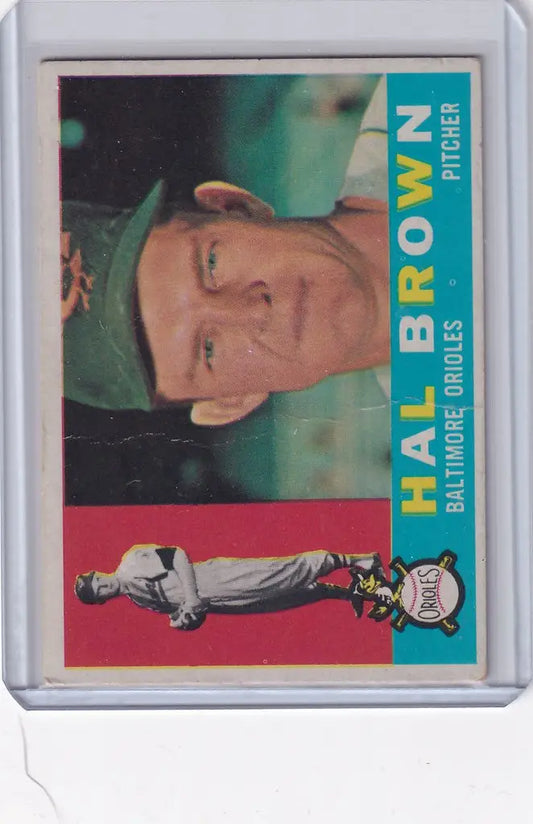 Hal Brown Baltimore Orioles baseball card showing player in green cap and uniform