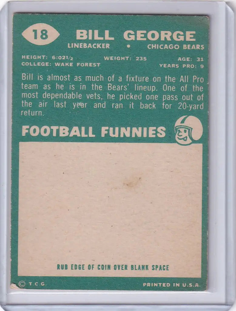 Vintage Topps Football card of Bill George, Chicago Bears legend and linebacker