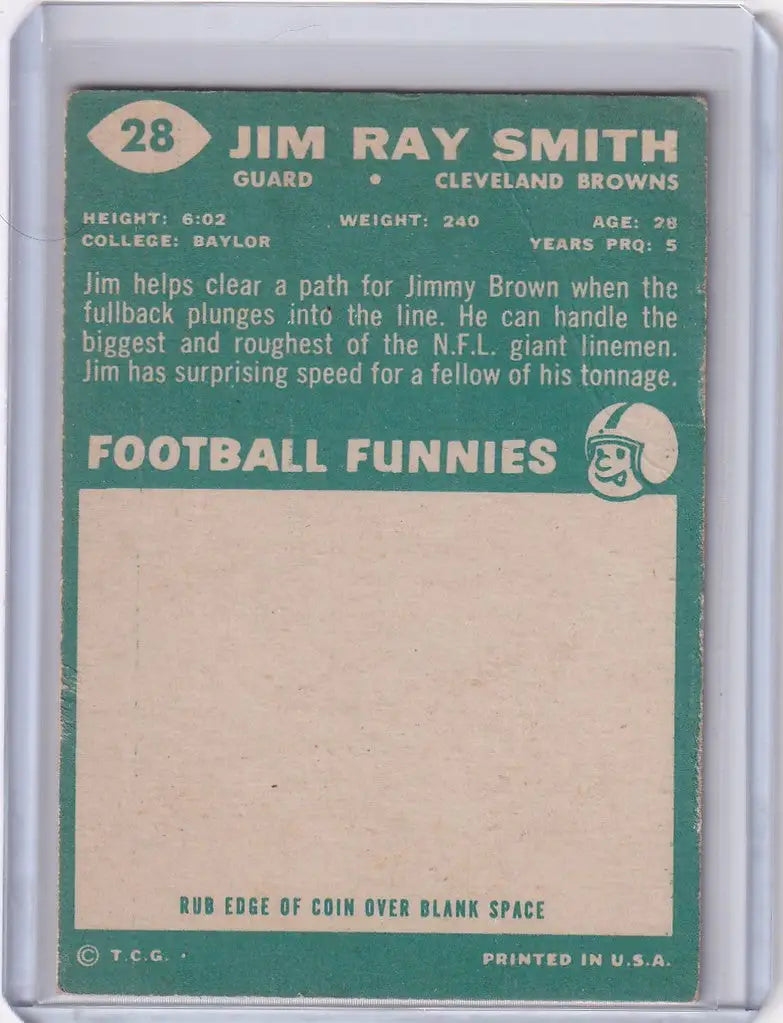 Vintage Topps Football card featuring Jim Ray Smith of the Cleveland Browns