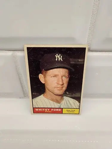 Vintage Whitey Ford baseball card from 1961 Topps, perfect for Whitey Ford trading collections