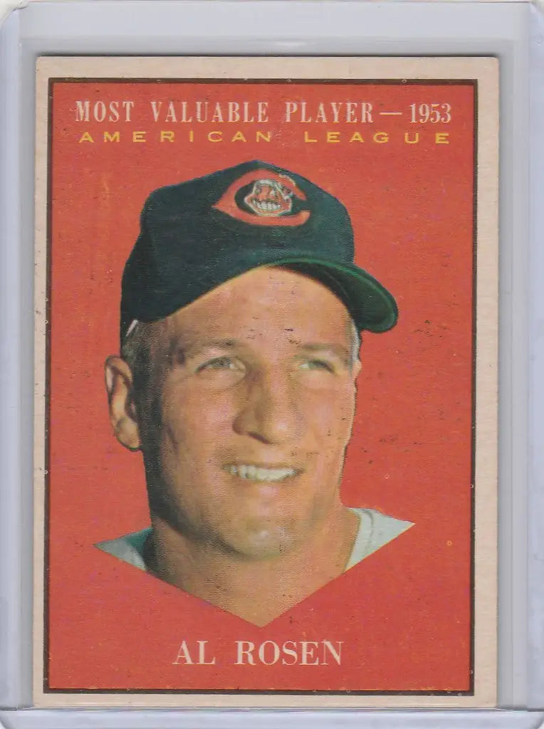 Baseball card of Al Rosen smiling in dark cap, representing Cleveland Indians EXMT