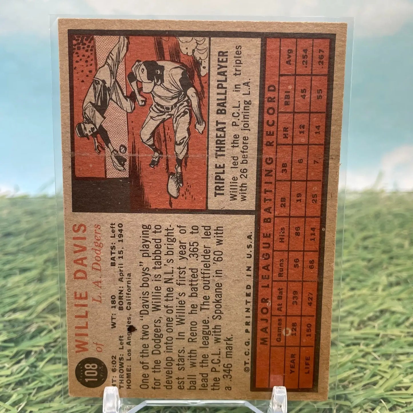 Vintage baseball card of Willie Davis from Los Angeles Dodgers 1962 TOPPS #108