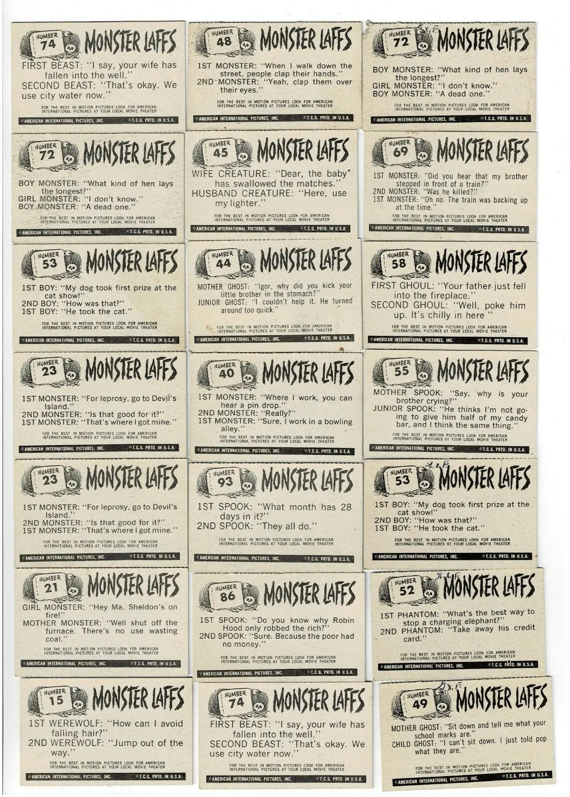 Monster Laffs Topps Midgee trading cards lot featuring colorful vintage Monster Laffs memorabilia