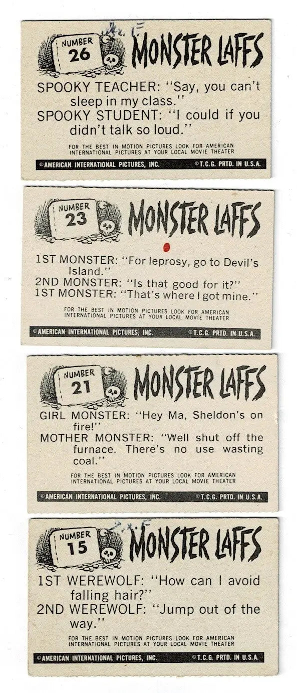 Vintage Monster Laffs trading cards from Topps Monster Laffs Midgee series presentation