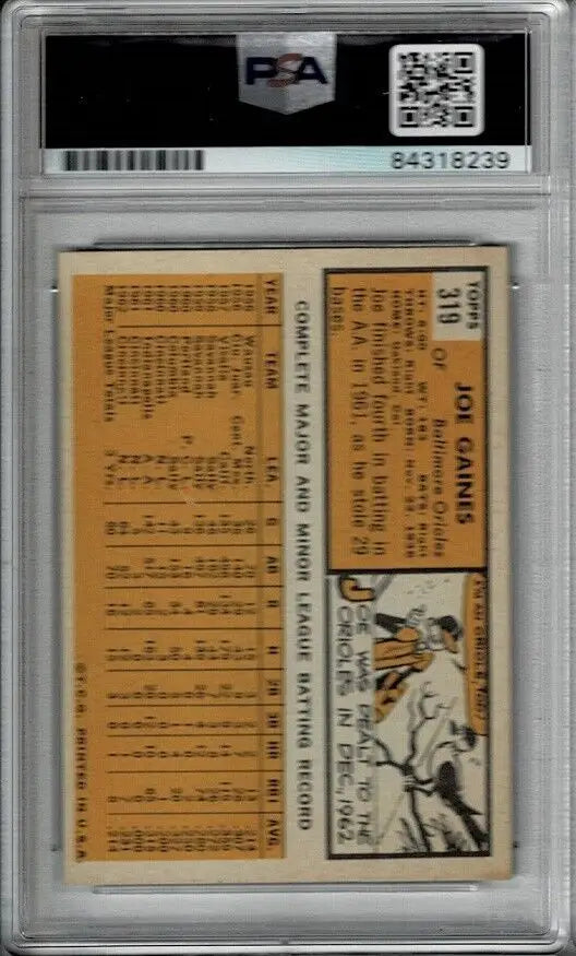 1963 Topps #319 Joe Gaines PSA DNA Auto Baltimore Orioles signed graded baseball card